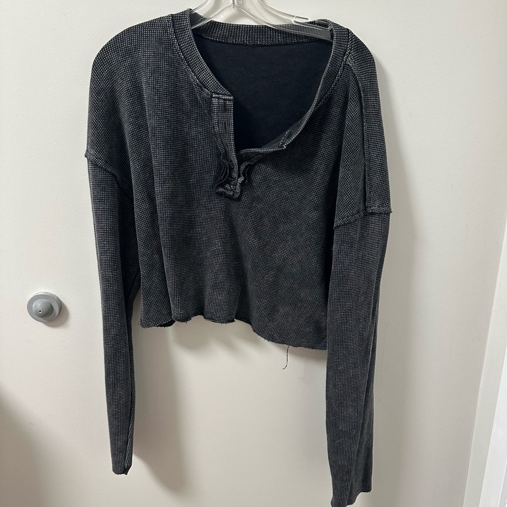 Women's Navy Waffle Sweater